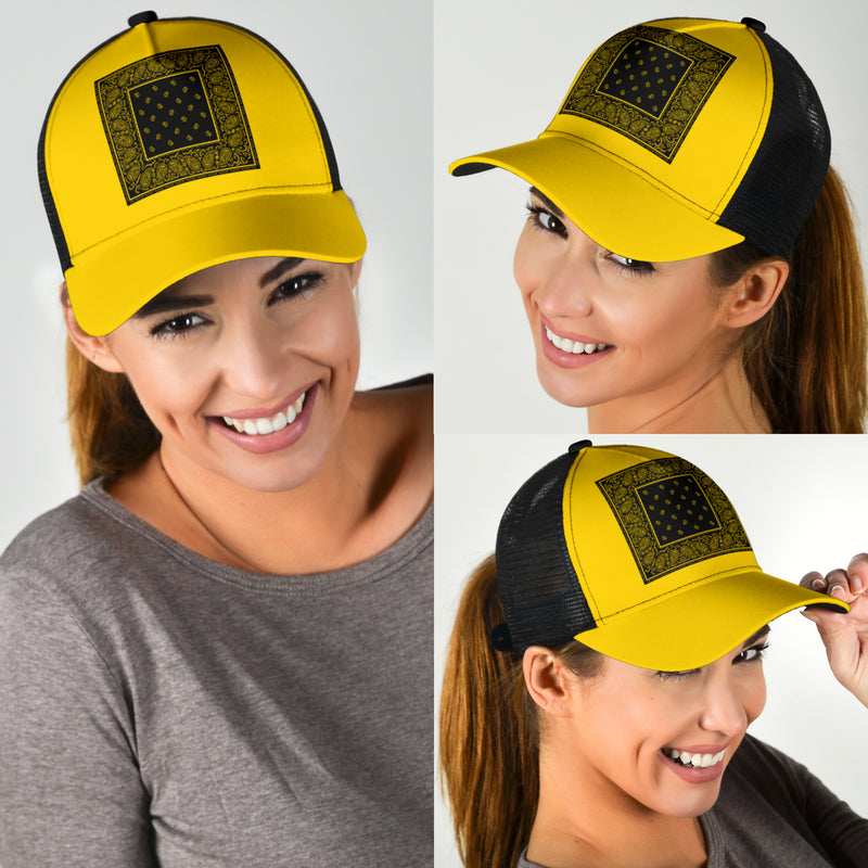 Yellow and Black Bandana Simple Mesh Back Cap