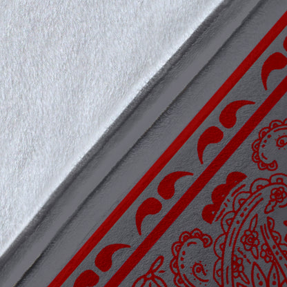 Gray with Red Bandana Throw Blanket Details