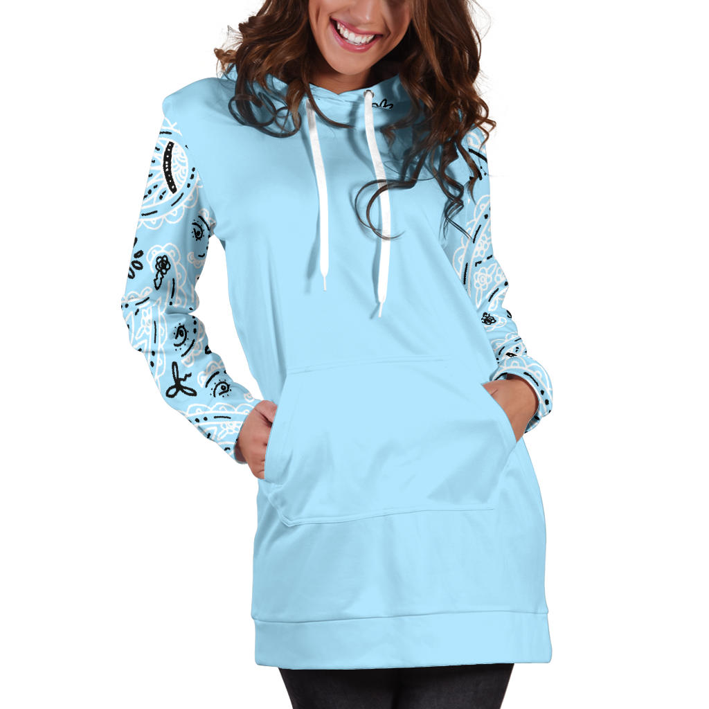 Light Blue Bandana Hoodie Dress close up