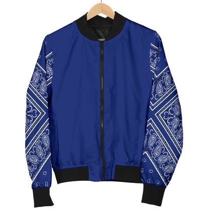 Women's Royal Blue on Blue Bandana Sleeved Bomber Jacket