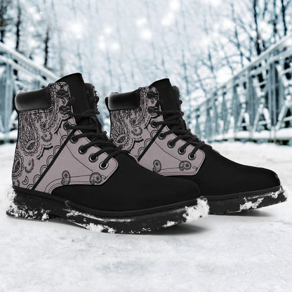 Gray and Black Bandana Blackout All Season Boots