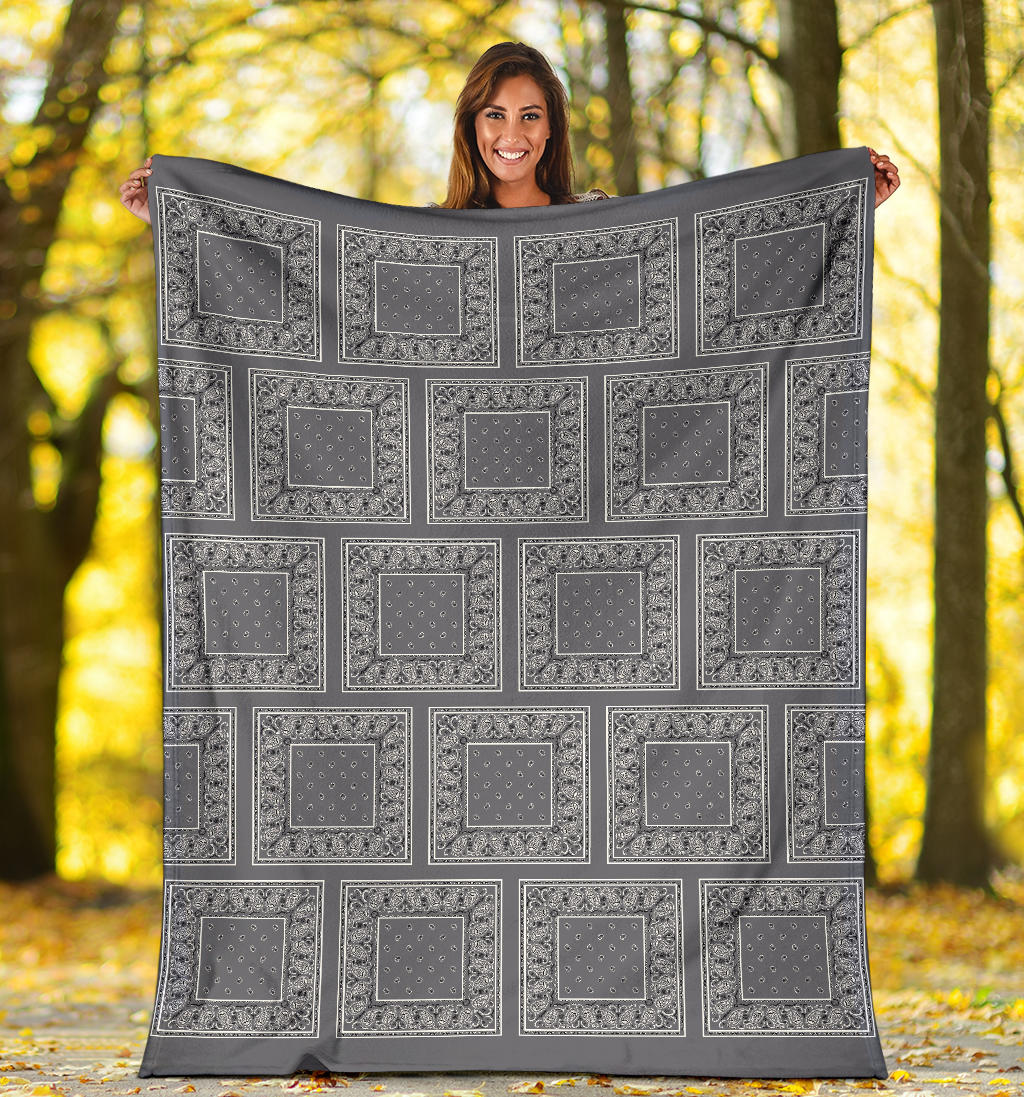 Gray Bandana Fleece Throw Blanket