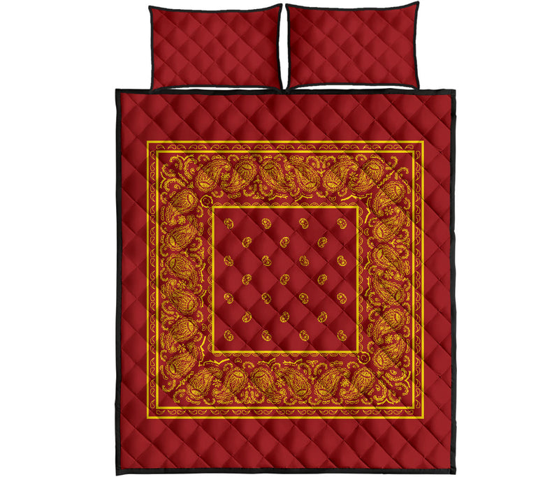 Quilt Set -Red and Gold Bandana Quilt w/Shams