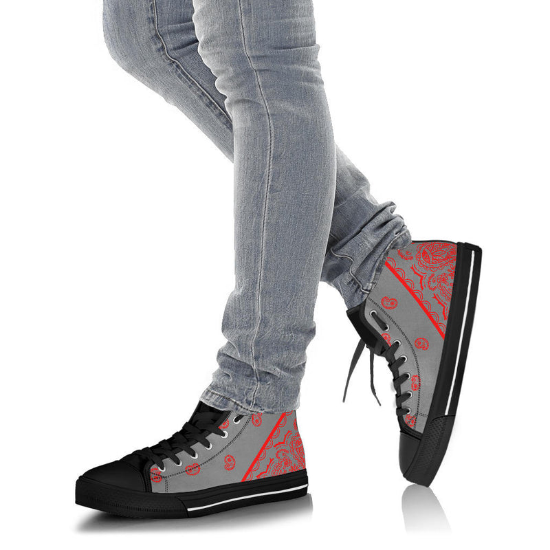 Gray and Red Bandana High Top Sneakers