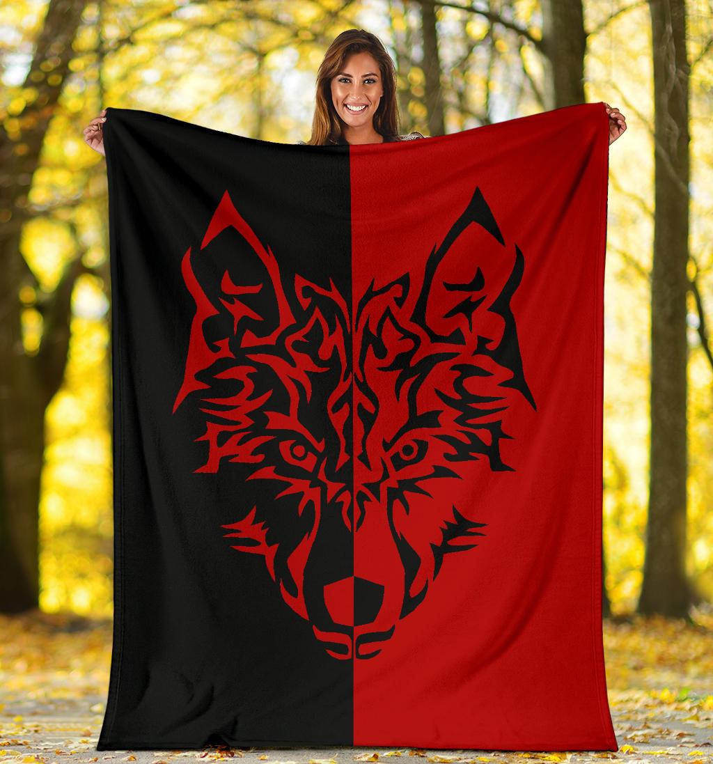 Wolf Tribal Tattoo Fleece Throw Blanket