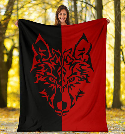 Wolf Tribal Tattoo Fleece Throw Blanket