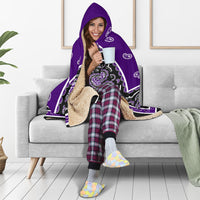 Purple and Black Hooded Sherpa Blanket