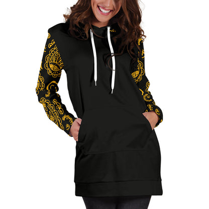 Black Gold Bandana Print Hoodie Dress