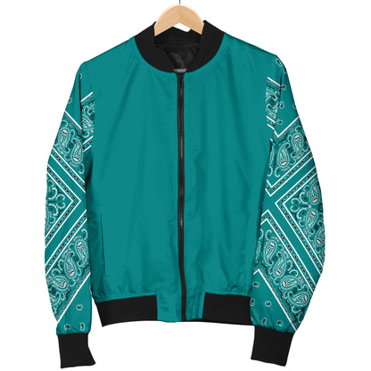 Men's Teal on Teal Bandana Sleeved Bomber Jacket