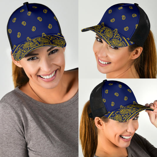 blue and yellow ball cap