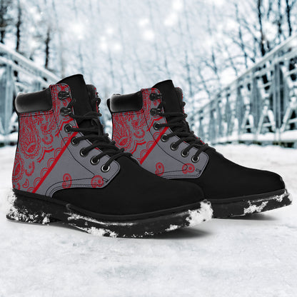 Gray and Red Bandana Blackout All Season Boots
