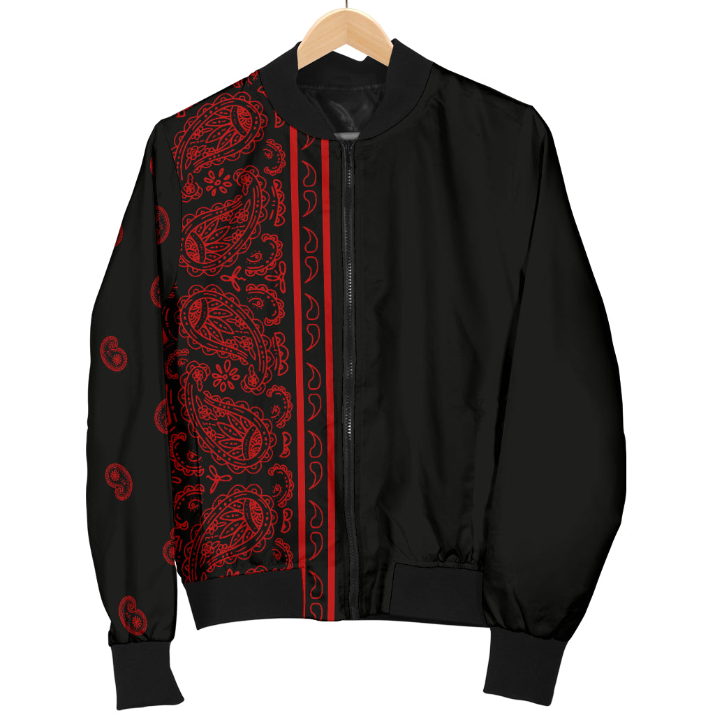 Asymmetrical Black and Red Bandana Women's Bomber Jacket