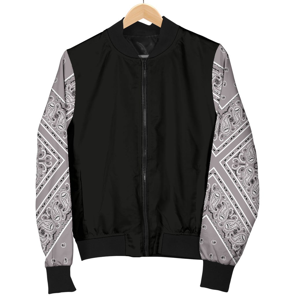 Women's Classic Gray Bandana Sleeved Bomber Jacket
