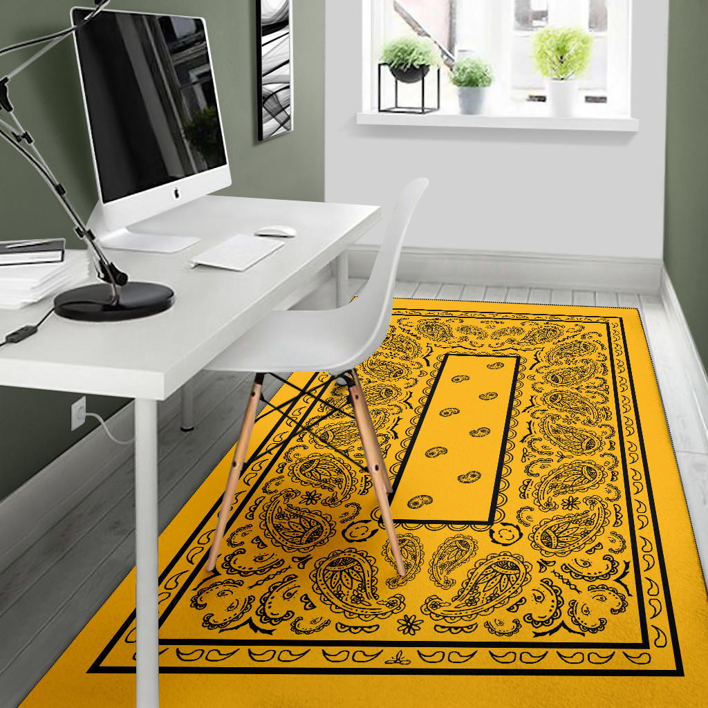 Gold and Black Bandana Area Rugs - Fitted