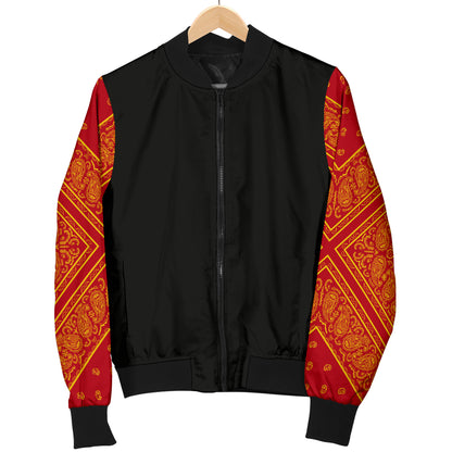 Women's Red and Gold Bandana Sleeved Bomber Jacket