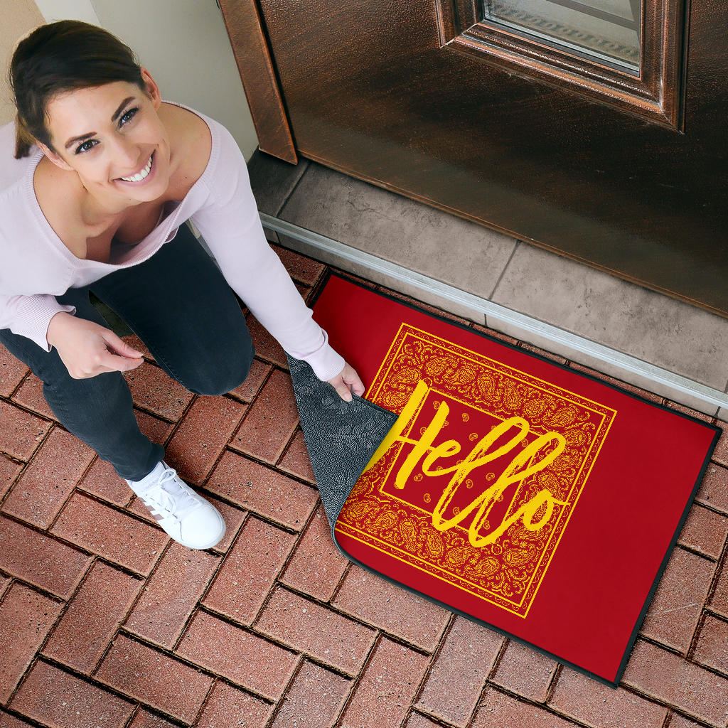 Red and Gold Bandana Door Mats