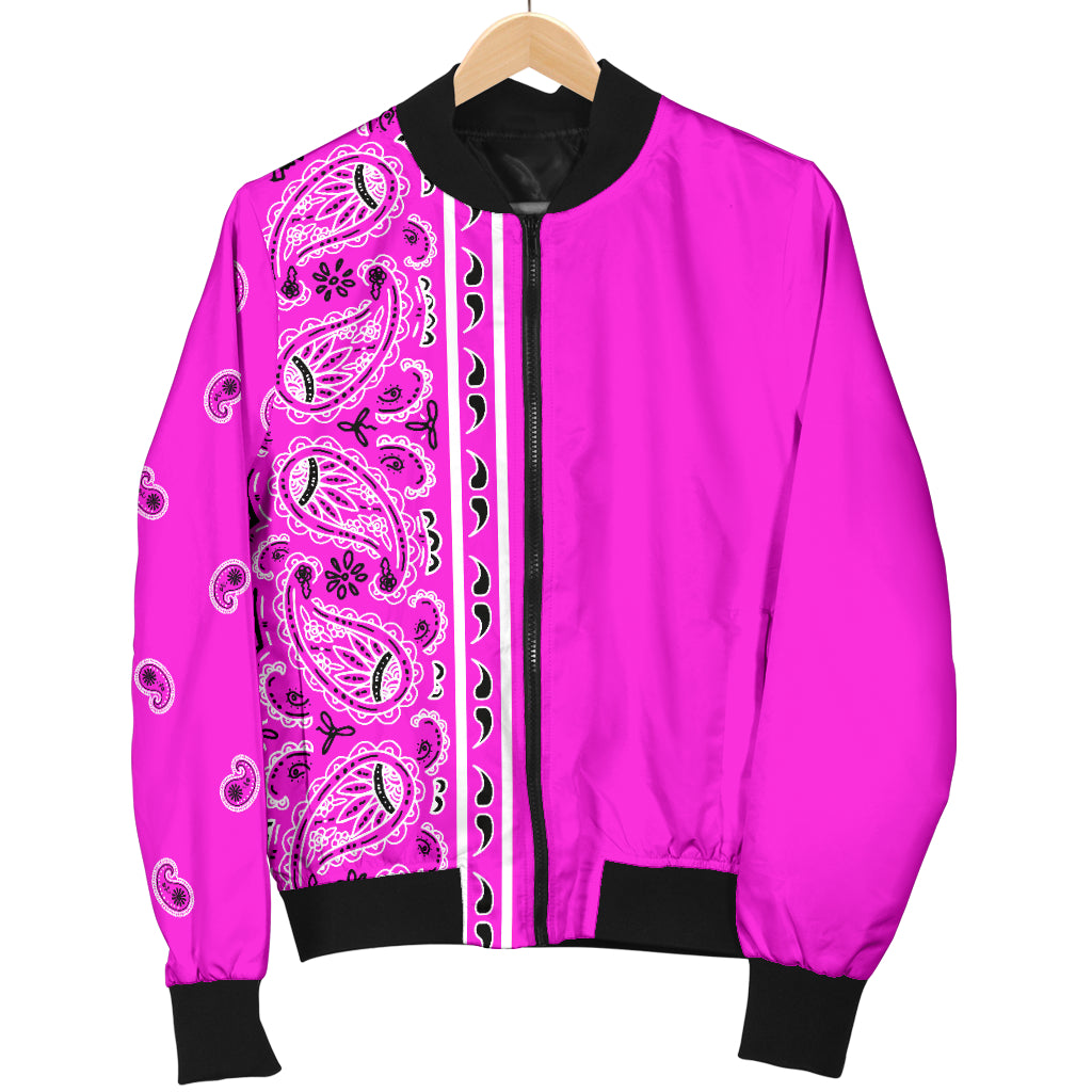 Women's Asymmetrical Abruptly Pink Bandana Bomber Jacket