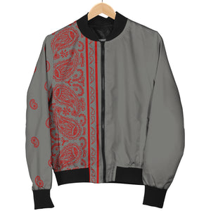 Asymmetrical Gray and Red Bandana Women's Bomber Jacket