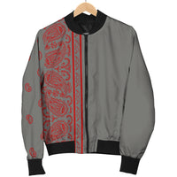 Asymmetrical Gray and Red Bandana Men's Bomber Jacket