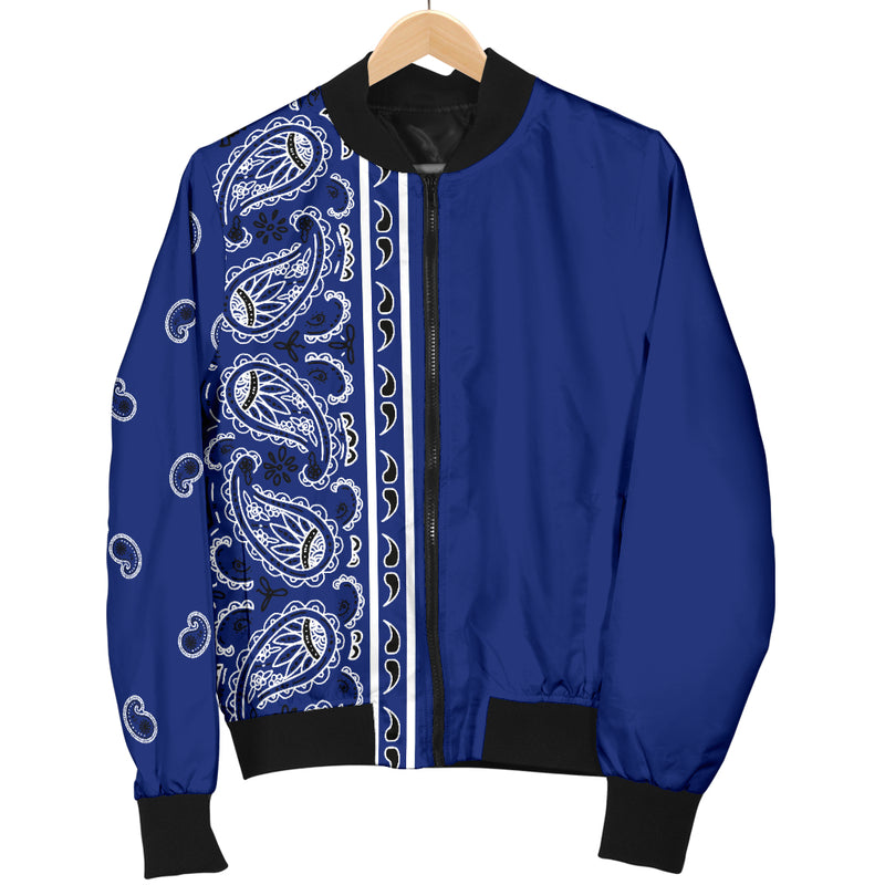 Asymmetrical Royal Blue Bandana Men's Bomber Jacket