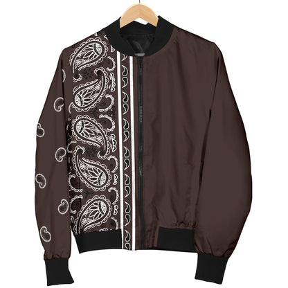 Asymmetrical Coffee Brown Bandana Women's Bomber Jacket