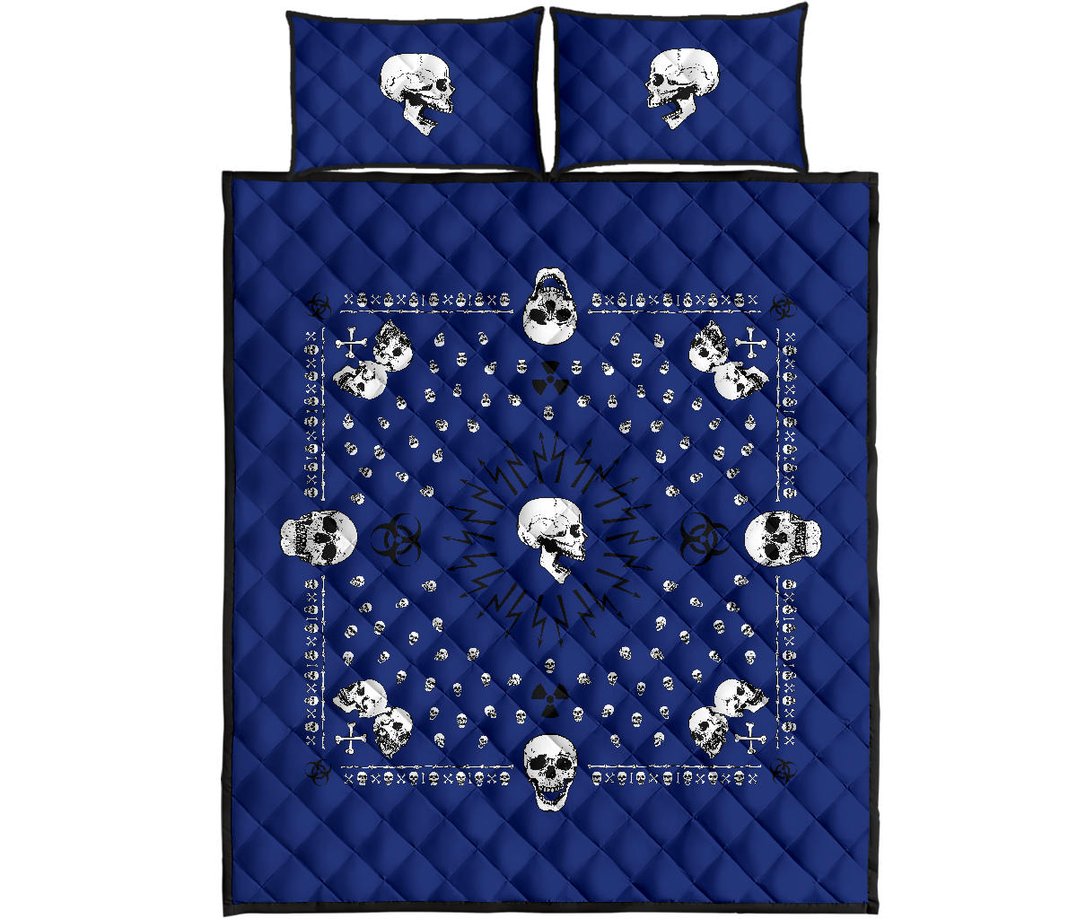 Quilt Set - Blue Hazardous Skulls Bandana Quilt w/Shams