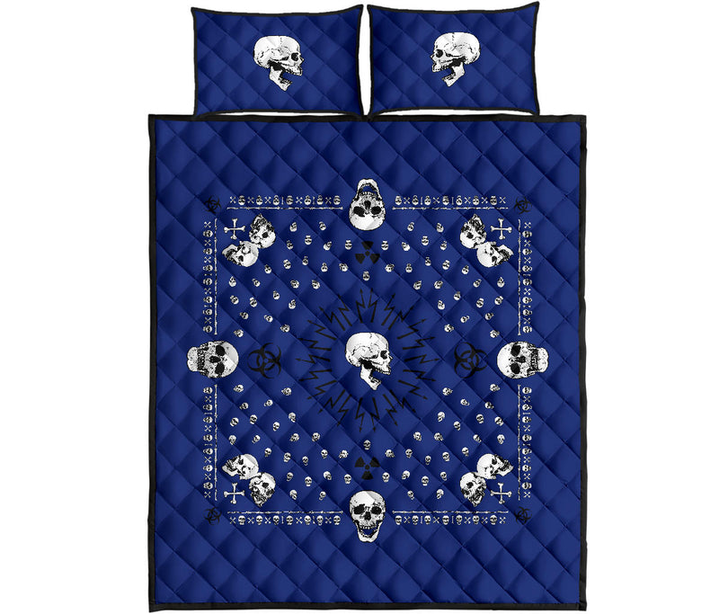 Quilt Set - Blue Hazardous Skulls Bandana Quilt w/Shams
