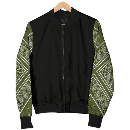 Women's Army Green Bandana Sleeved Bomber Jacket