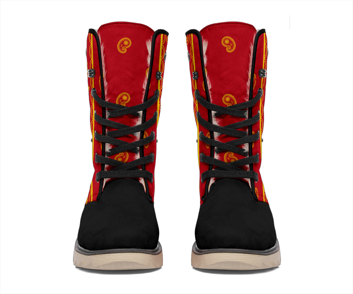 Red and Gold Bandana Women's Winter Boots