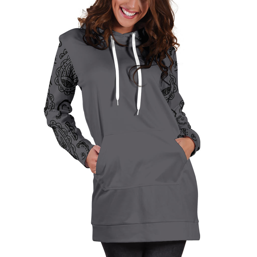 Gray and Black Bandana Hoodie Dress