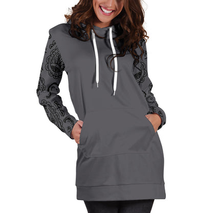 Gray and Black Bandana Hoodie Dress