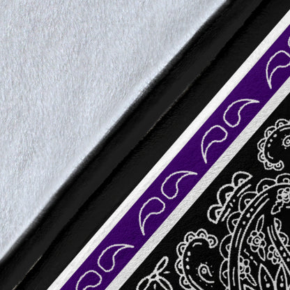 Purple with Black Bandana Fleece Throw Blanket Close Up