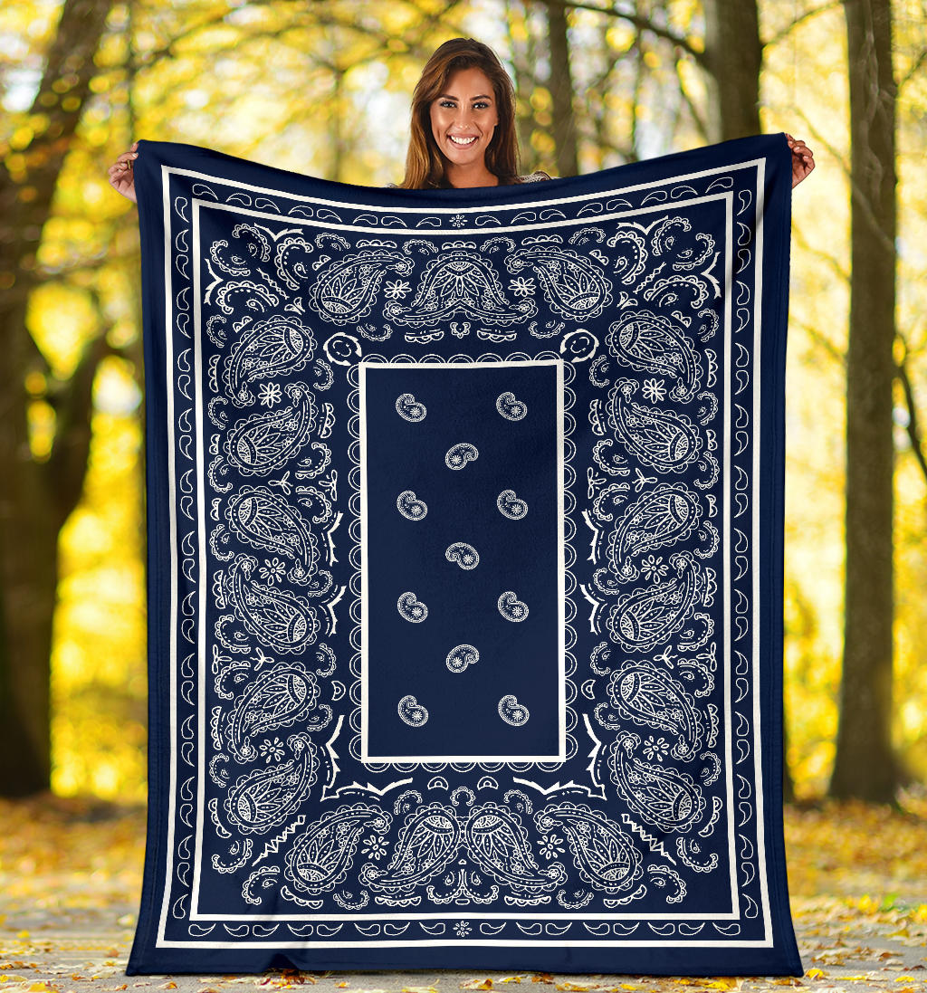 Navy and White Bandana Fleece Throw