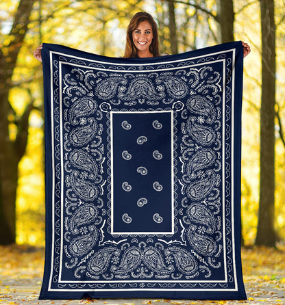 Navy and White Bandana Fleece Throw