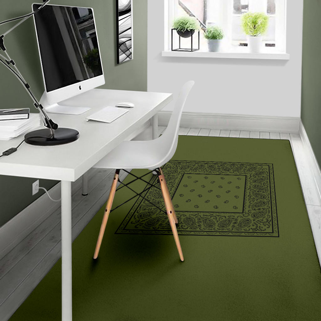 Army Green and Black Bandana Area Rugs - Minimal