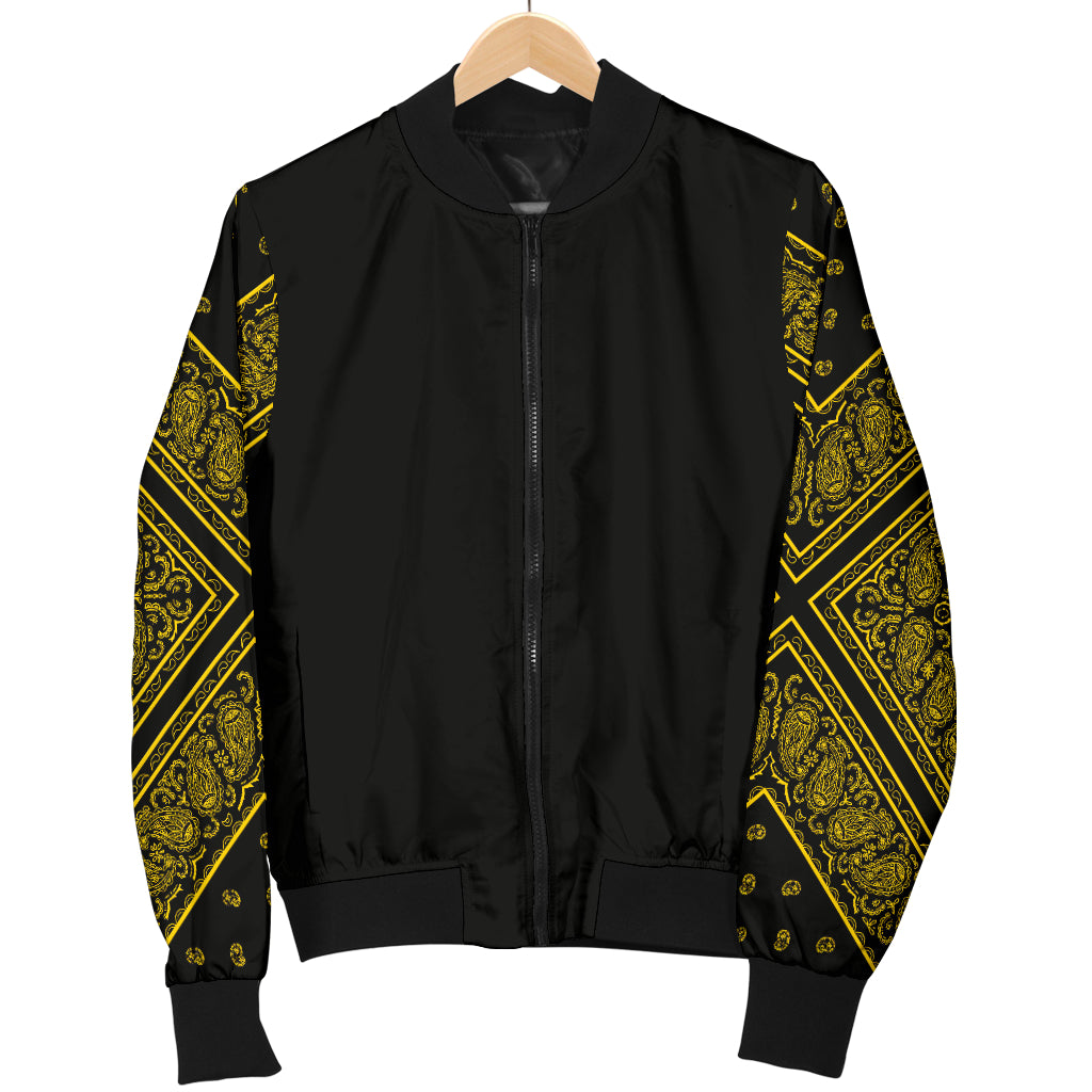 Women's Black Gold Bandana Sleeved Bomber Jacket