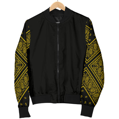 Women's Black Gold Bandana Sleeved Bomber Jacket