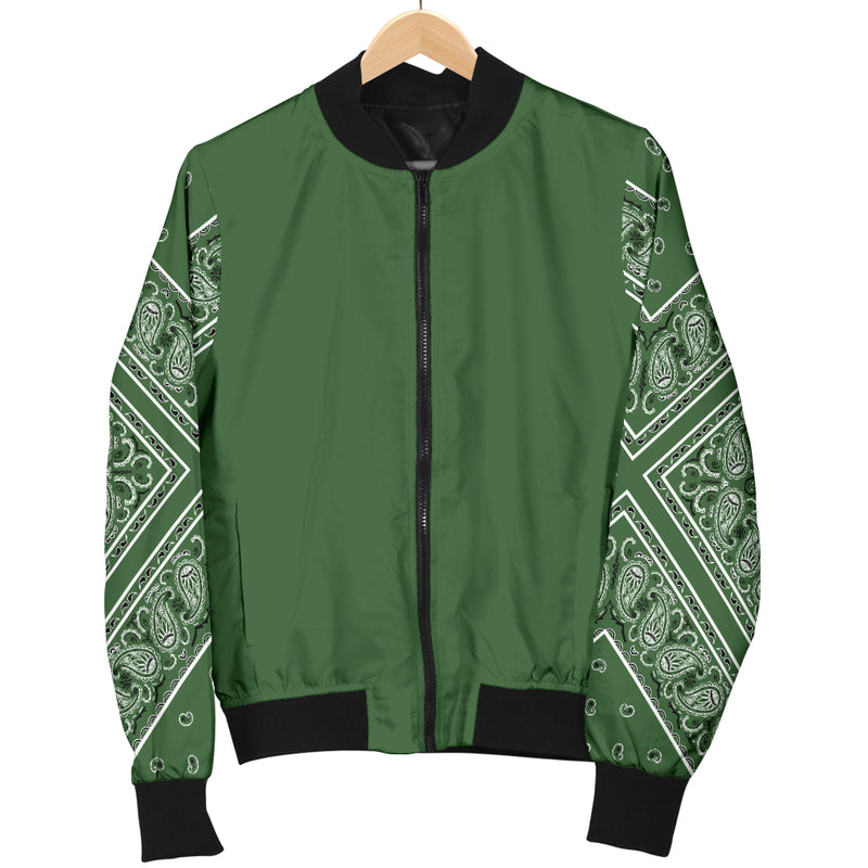 Men's Classic Green on Green Bandana Sleeved Bomber Jacket