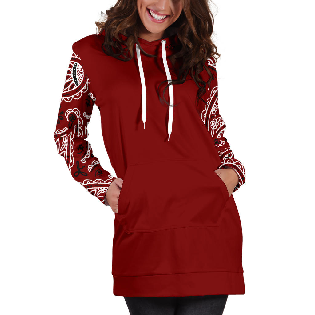 Maroon Red Bandana Hoodie Dress