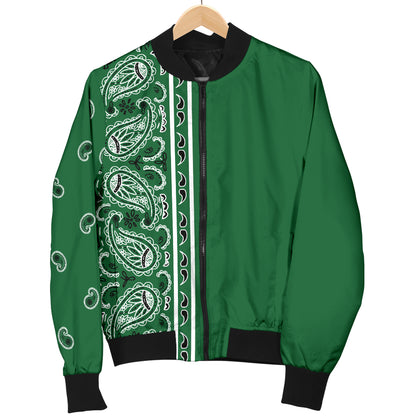 Asymmetrical Classic Green Bandana Women's Bomber Jacket