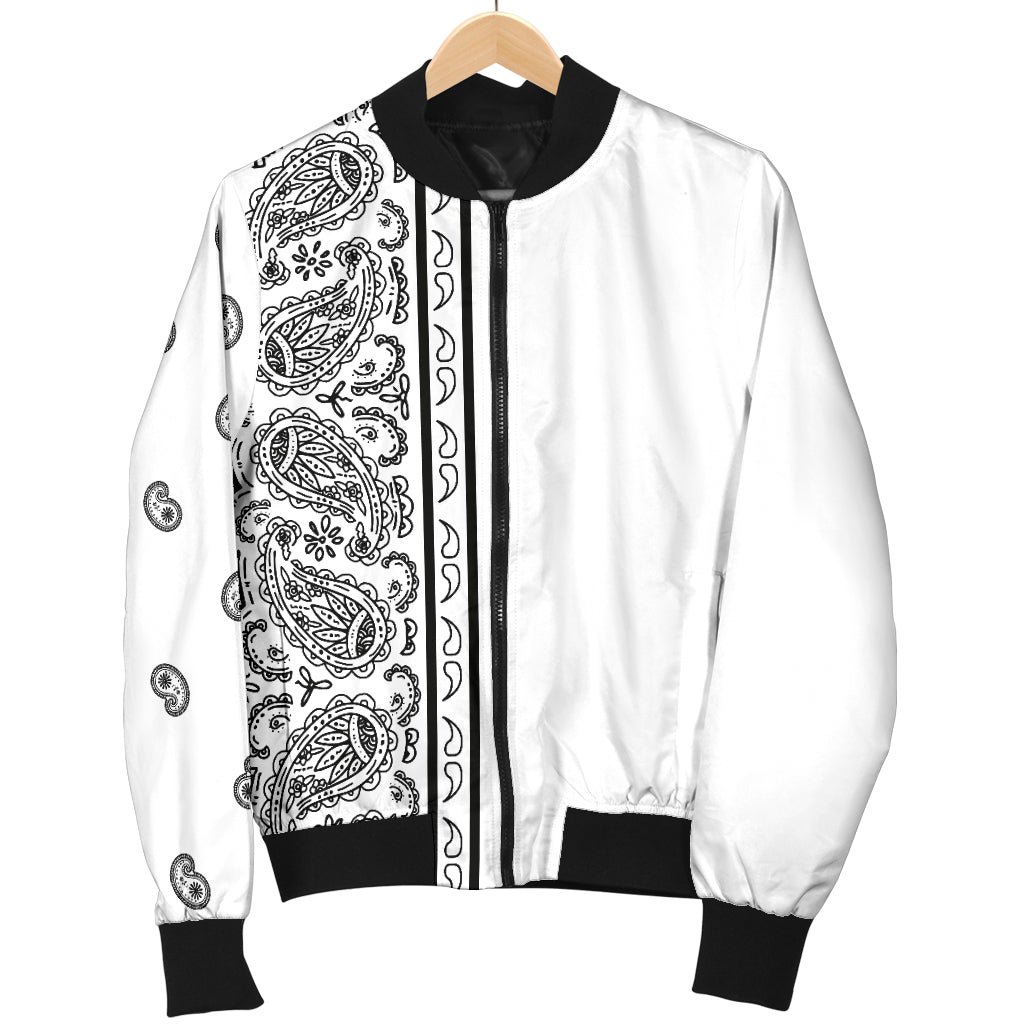 Asymmetrical White Bandana Women's Bomber Jacket
