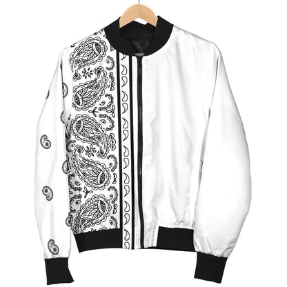 Asymmetrical White Bandana Women's Bomber Jacket