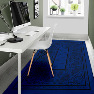 blue throw rug with black paisley