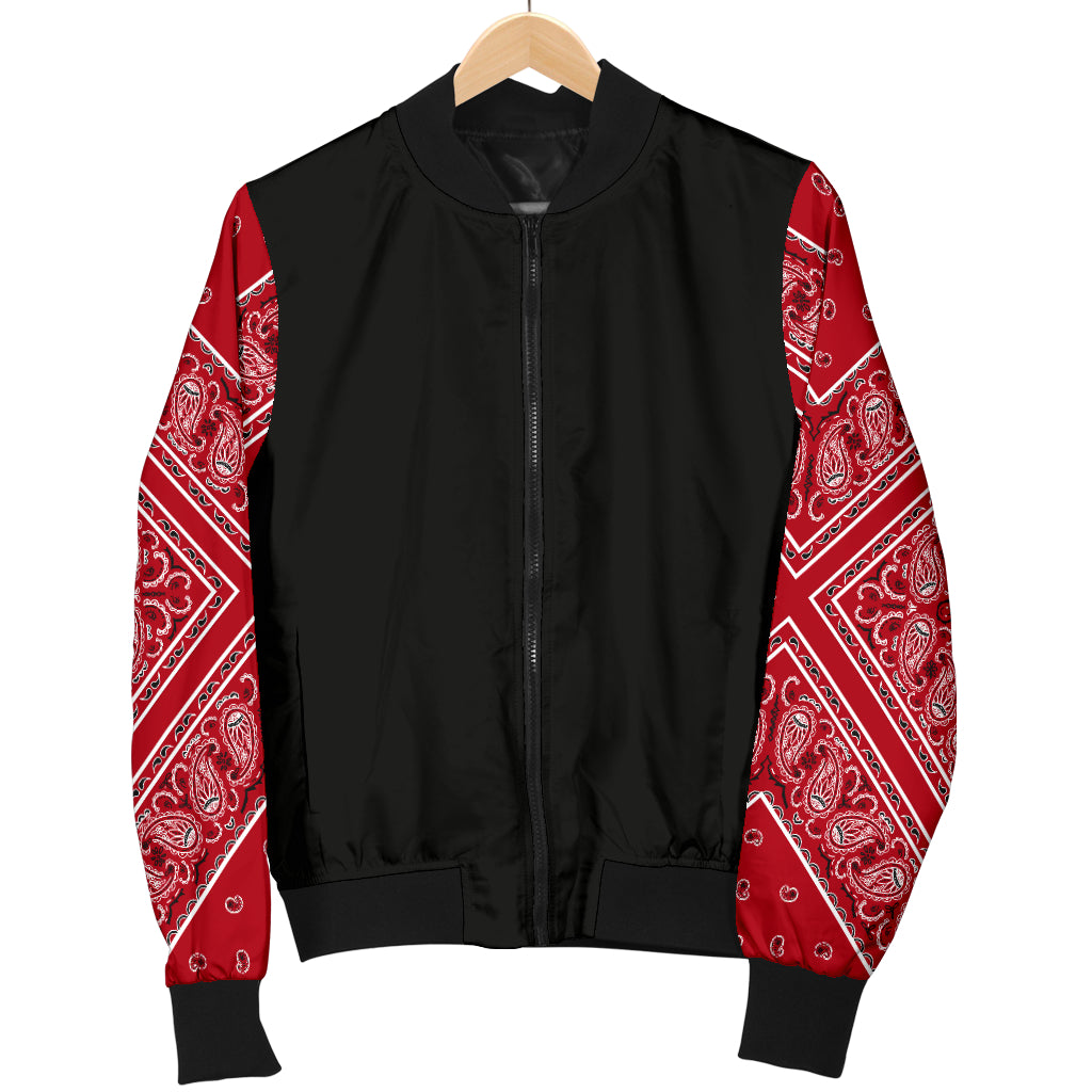 Men's Classic Red Bandana Sleeved Bomber Jacket