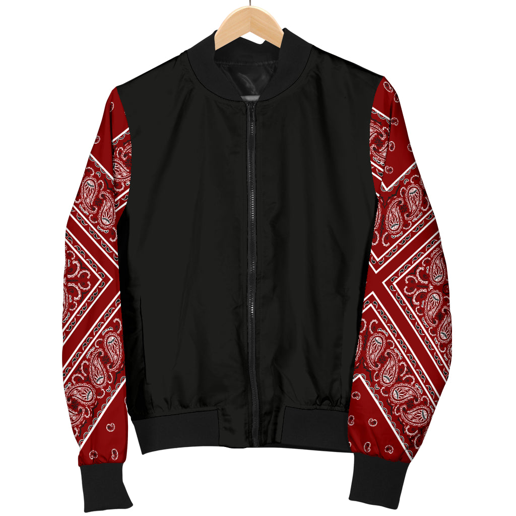 Men's Maroon Bandana Sleeved Bomber Jacket