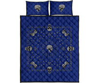 Blue and Gray Hazardous Skulls Bandana Quilt Set