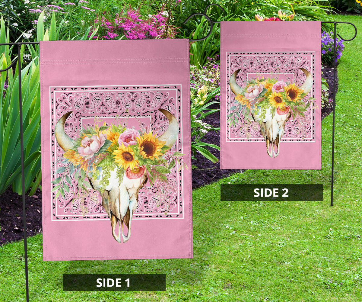 Pretty Pink Bandana Cow Skull Home and Garden Flags