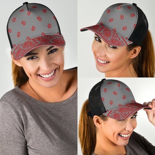 Gray and Red Bandana Overload Mesh Back Cap