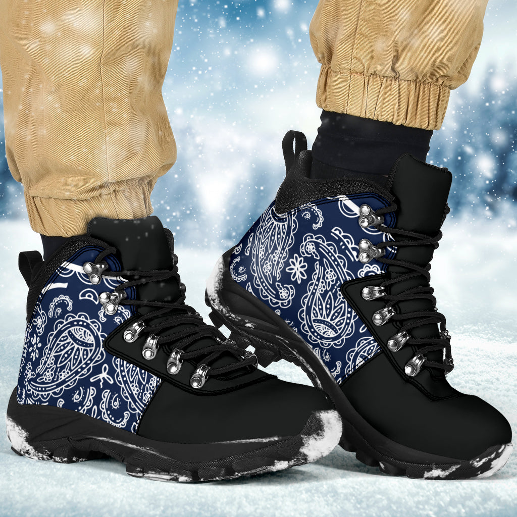 Navy Blue and White Bandana Alpine Boots