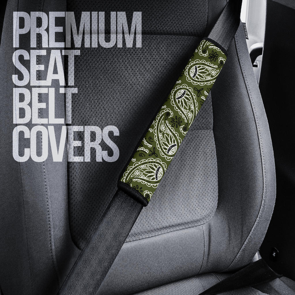 Army Green Bandana Seat Belt Covers - 3 Styles